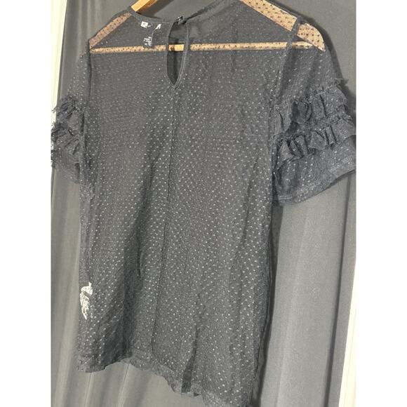 FOREVER 21 Black Polka Dot Sheer Ruffled Blouse Top Whimsigoth Fairy Grunge - Picture 7 of 7